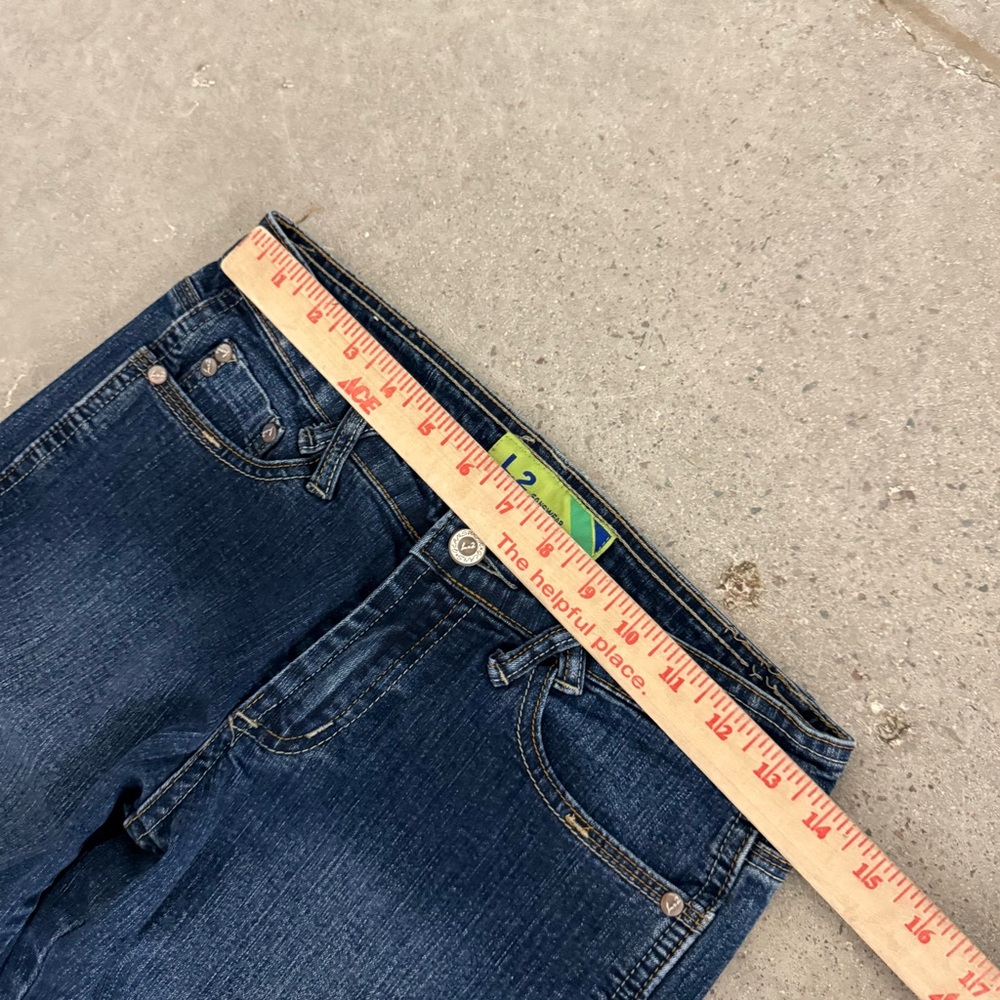 Vintage Y2K L2 Low Rise Flared Dark Faded Wash Denim Jeans Size 3 - Picture 5 of 6